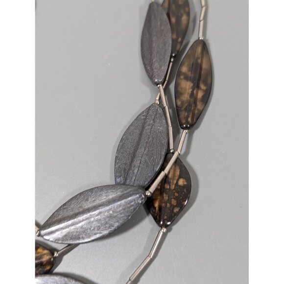 Gray Brown Multi Layer Necklace Fall Autumn Whimsigoth Earthy 20" - Picture 4 of 8